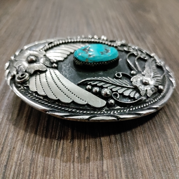 Native American Navajo Silver and Turquois belt buckle Vintage SSI - Picture 2 of 10